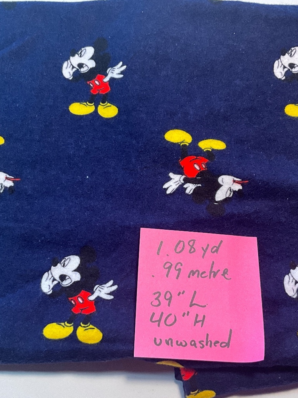 Disney Mickey Mouse Flannel Fabric 1.08 yards